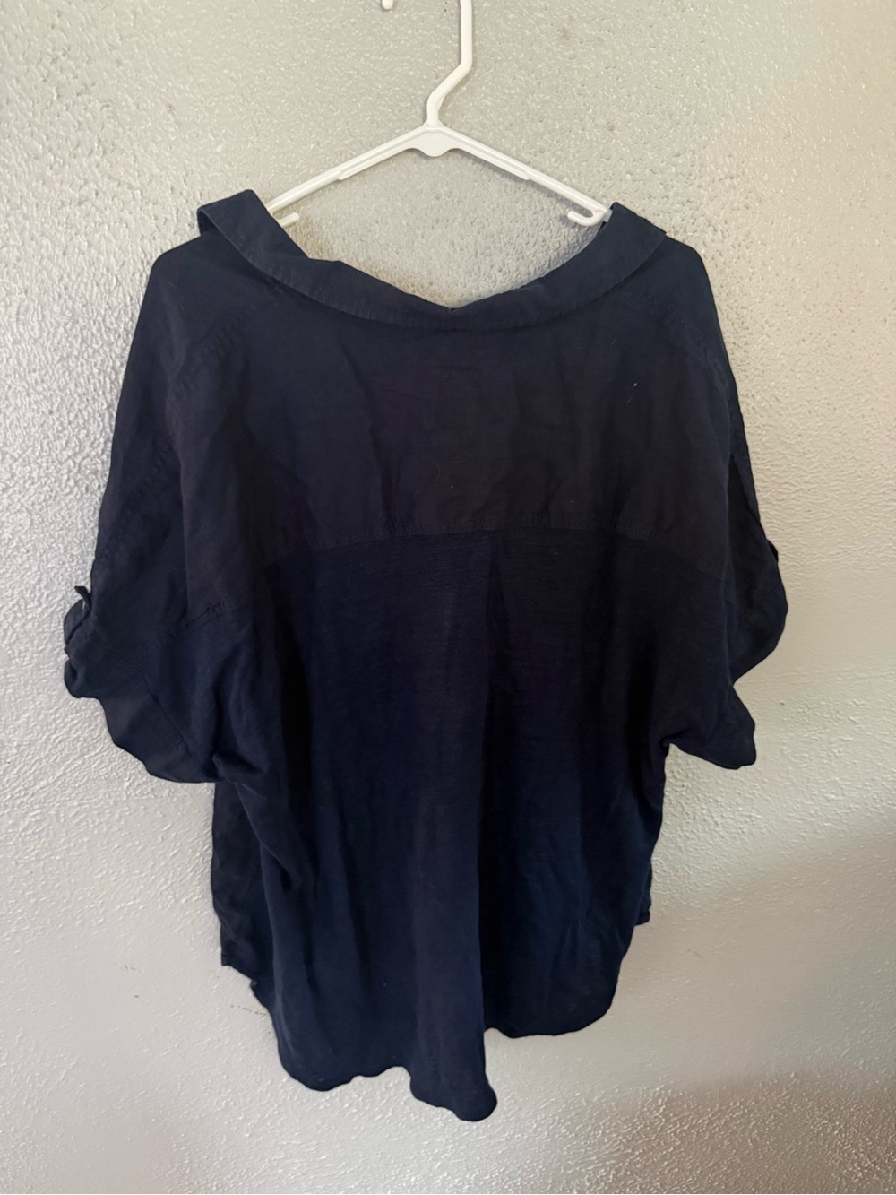 Martha Stewart Navy V-Neck Roll-Tab Sleeve Blouse - Picture 4 of 4